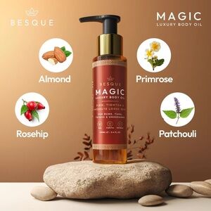 BESQUE Magic Luxury Body Oil — Warm Brick Red Bottle